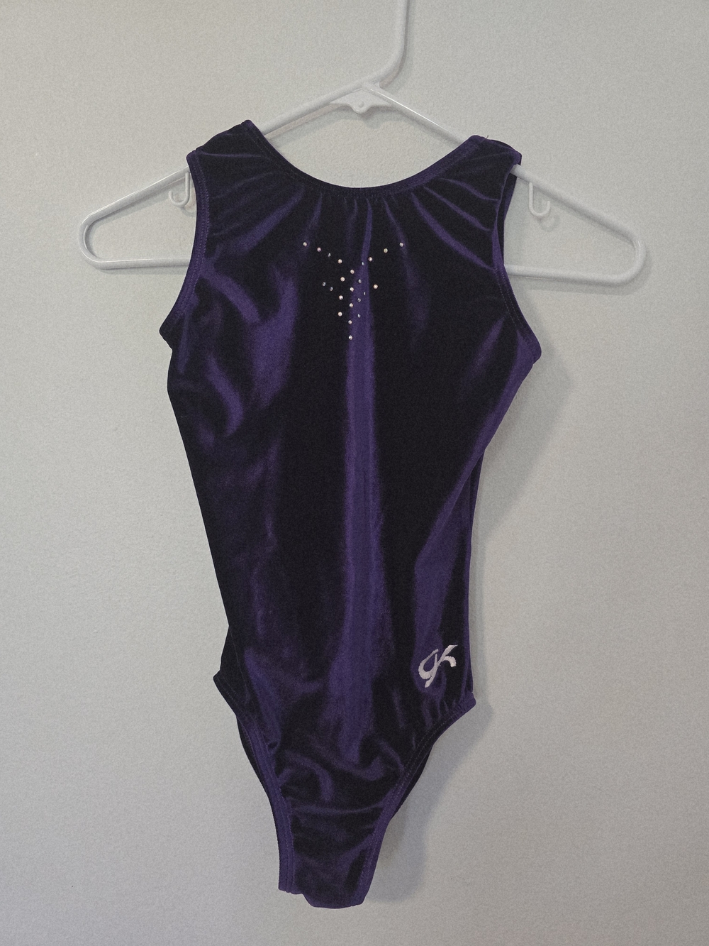 GK Gymnastics or Dance Leotard Vibrant Purple Velvet AXS Rhinestones